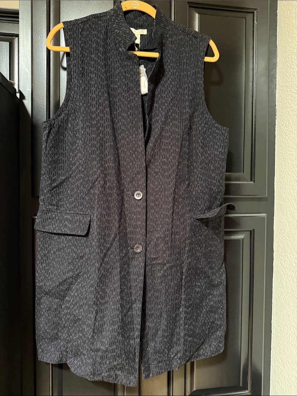 Eileen Fisher Textured Charcoal Sleeveless Long Vest size Large